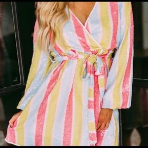 Peach Love California multi color sequin dress